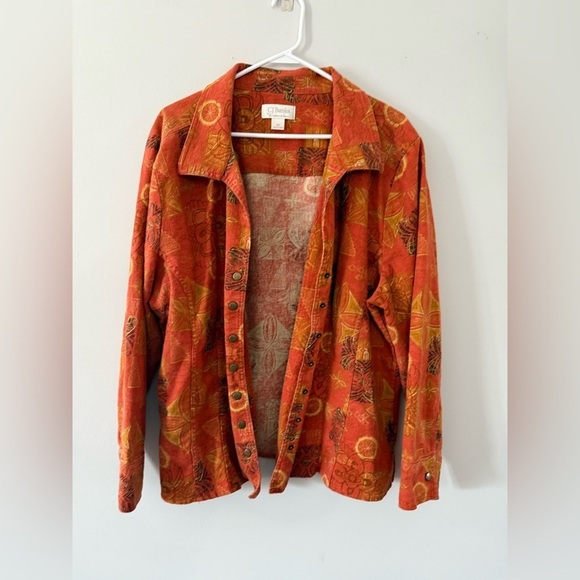 VTG Flannel Button Down Bomber Long Sleeve Top Orange Multi Color Hippie Boho 3X - Picture 4 of 10